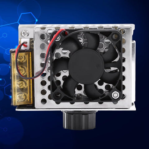 Close-up of Beefy 4000W SCR Voltage Regulator and Electric Motor Speed Controller Dimmer, fan and wiring visible