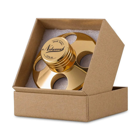 Nobsound STB-01 gold LP turntable disc stabilizer weight in a cardboard box