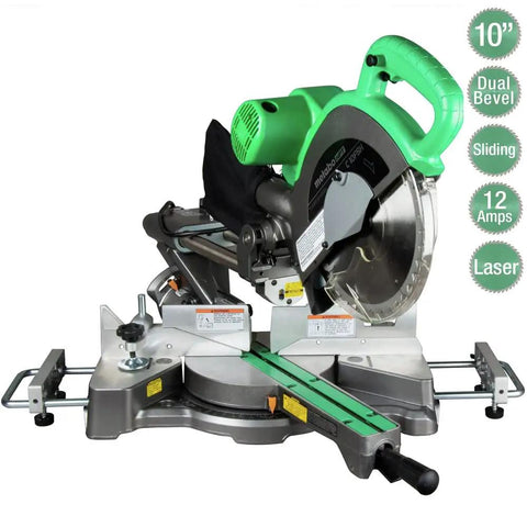 10 Inch Sliding Compound Miter Saw with Adjustable Laser Guide, Double Bevel, 12 Amp Motor, Electronic Speed Control and Electric Brake