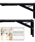 Heavy Duty 90 Degree Self Locking Folding Hinge For Wall Mount Drop Leaf Tables That Saves Serious Floor Space And Clicks Into Place Dead Simple With Rock Solid Grip, black metal brackets.