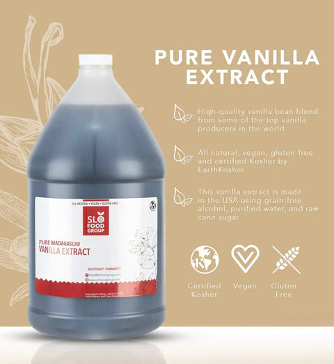 1 gallon Pure Vanilla Extract For Baking And Cooking with premium Madagascar, Uganda, and Papua New Guinea beans, aged 180 days.