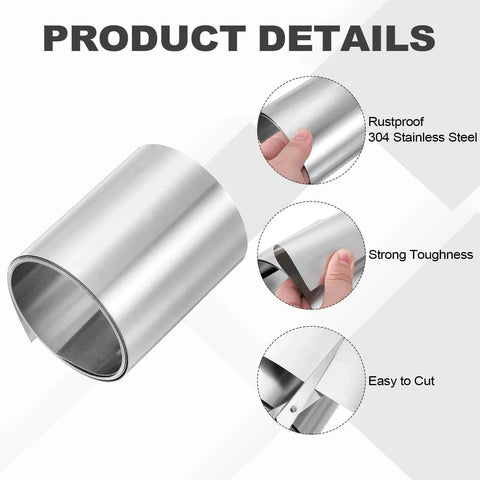 304 Stainless Steel Foil Roll 0.15mm By 50mm By 1m Heavy Duty Multi Purpose Metal Strip Sheet For DIY Crafts and Projects