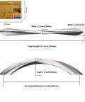 10 Pack Brushed Satin Nickel Arch Twisted Cabinet Pulls 5 Inch Hole Centers; varying widths and lengths shown with gold card for scale