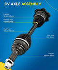 Premium Front CV Axle Shaft Assembly For Nissan Altima 2013 To 2018 2.5L Sedan displayed with neoprene boots and stainless steel clamp.