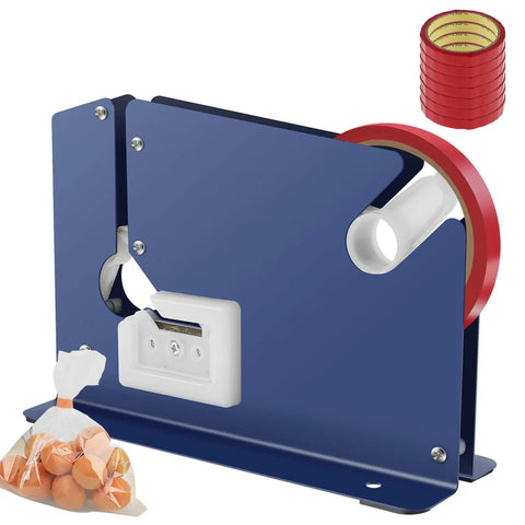 Heavy Duty Manual Bag Sealer With Razor Sharp Metal Tape Dispenser And Sweet Anti Slip Grip Hella Tough Frame close-up view with tape rolls.