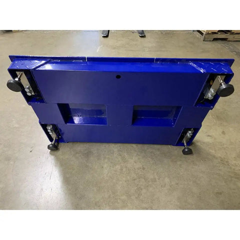 Bulletproof Industrial Floor Scale And Digital Pallet Weigher made for tough dock work viewed from the side with blue finish.
