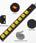 Rugged 20 Amp Metal Power Strip Surge Protector with 8 Outlets and Six Foot 12 Gauge Extension Cord for garage, workshop use