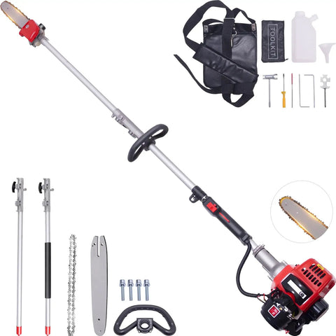 Gas Powered Pole Saw With 16 Ft Reach No Ladder Needed 3.5 HP 48cc Engine 11.8 Inch Bar Pro Chainsaw For Tall Trees Trimming