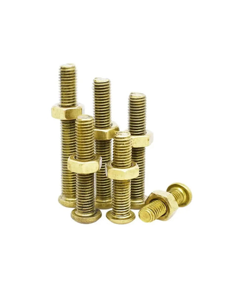 Top Shelf Brass Pan Head Hex Nut Combination Kit With Assorted Metric Cross Recess Machine Screws for quick repairs, showing brass bolts with nuts.