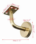 Stainless Steel Handrail Brackets Wall Mounted Square Staircase Railing Holders Gold Finish with measurements shown