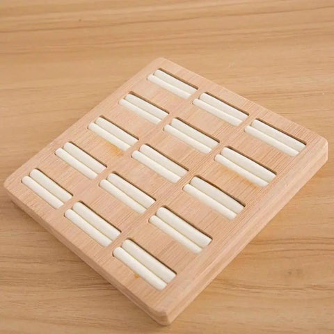 Straight Up The Coolest Wooden Ring Storage Tray With 15 Grids And Soft Velvet Lining To Keep Your Bling Organized On Vanity Or Dresser For Earrings And Bracelets, viewed from above.