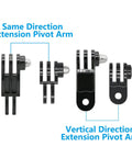 3-Way Adjustable Extension Pivot Arm Kit For Action Cameras - Same direction and vertical pivot arm views, polycarbonate with screws