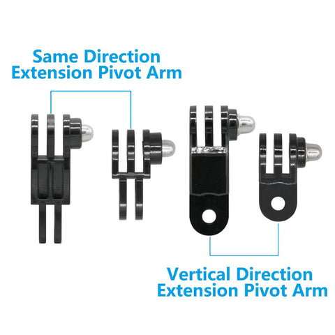 3-Way Adjustable Extension Pivot Arm Kit For Action Cameras - Same direction and vertical pivot arm views, polycarbonate with screws