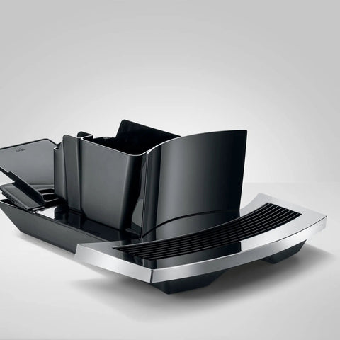 NoDrama Automatic Coffee Machine With OneTouch Espresso Brewing Milk Froth And Rapid SelfClean Design parts showing shiny black finish.