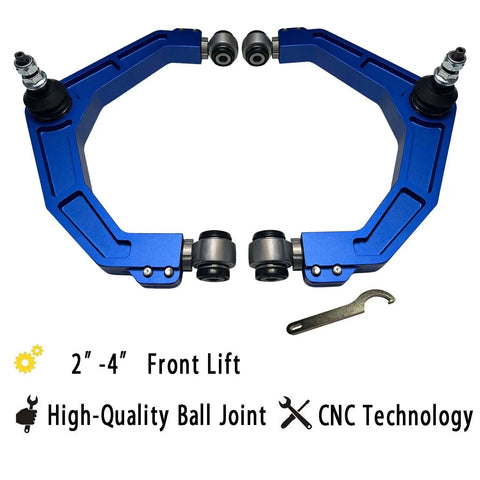Heavy Duty Forged Upper Control Arms For 2-4 Inch Lift Compatible With Dodge Ram 1500 2006-2011 And 2012-2021 shown in blue with wrench