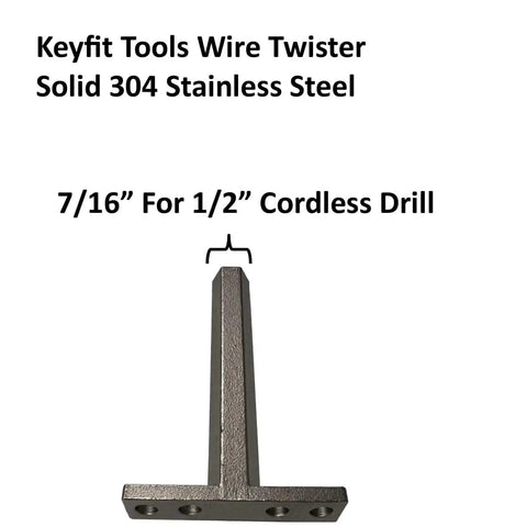 Keyfit Tools wire twister for heavy duty wire twister tool for fence wire and rebar tie ups up to three sixteenth inch 7 gauge wire stainless steel construction drill powered twist with quick release ideal for chain link fence installation, shown in solid 304 stainless steel