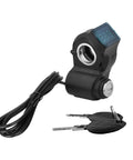 E Bike Voltage Display With LCD Readout Thumb Throttle Real Time Digital Battery Voltage Power Switch With Key Lock For E Scooter And Electric Bicycle No Battery Drama Works With Lead Acid Or Lithium, shown with keys