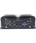 Back view of Workhorse Mini Desktop Pc Powered By Intel Core I7 8550U, showcasing ports and fanless aluminum chassis.