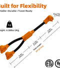 Badass 50 Amp Nema 6-50P To Dual 6-50R Welder Splitter Adapter Cord Y Plug Connector, 2FT long, designed for plasma cutters and EV chargers.