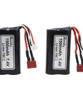 Two Pack 7.4V 1500mAh 15C Li-ion RC Battery With T Plug Connector And USB Cable For 9155 And 9156 1:12 Scale High Speed RC Truck Beefed-Up Replacement Power Pack