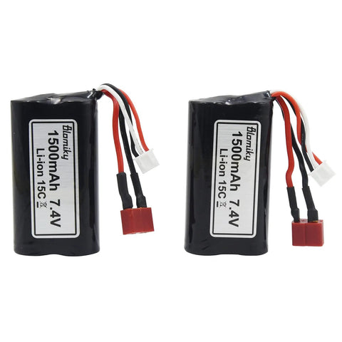 Two Pack 7.4V 1500mAh 15C Li-ion RC Battery With T Plug Connector And USB Cable For 9155 And 9156 1:12 Scale High Speed RC Truck Beefed-Up Replacement Power Pack