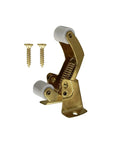 Built Tough Spring Loaded Screen Door Catch Slick Brass Finish Iron Frame features a high-quality catch with screws.