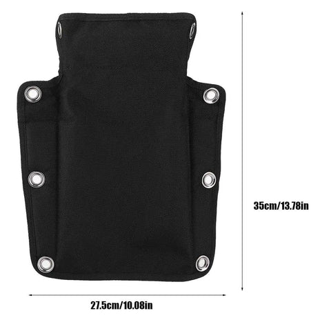 Scuba Backplate Pad Cushion for BCD Harness, Black Nylon Durable Dive Gear Pad with Screws, Universal Fit, dimensions shown