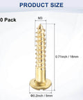 M METERXITY 20-Pack Wood Screws, M3 x 18mm Brass Slotted Round Head Self-Tapping Screw size and dimensions.