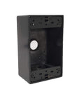 Weatherproof Exterior Rectangular Electrical Outlet Box, One Gang, Bronze Finish, Three One Half Inch Knockouts, Built Tough Die Cast Aluminum Construction, UL Listed, Includes Mounting Lugs, Closure Plugs, Self Threading Ground Screws