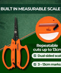 Workhorse 6.3 Inch Harvesting Shears With Magnetic Springless Action, dual-sided scale, 13cm mark, orange ergonomic grip