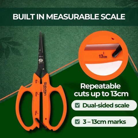 Workhorse 6.3 Inch Harvesting Shears With Magnetic Springless Action, dual-sided scale, 13cm mark, orange ergonomic grip