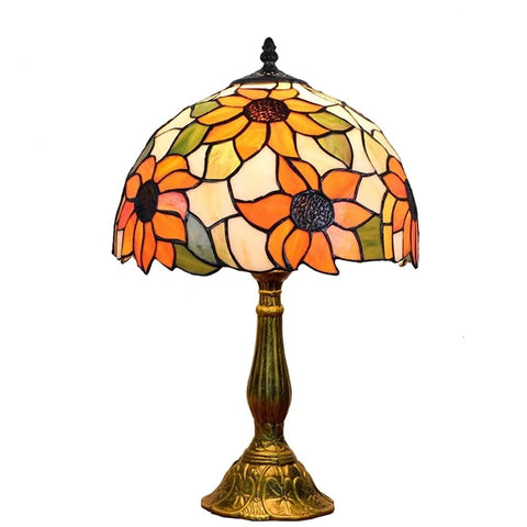Sunflower Tiffany Style Stained Glass Table Lamp, 12 Inch Shade, 19 Inch Tall, E26 Socket, LED Bulb Included, Black Cord With Switch