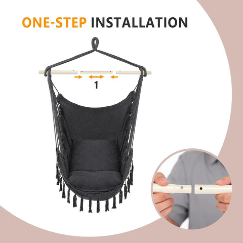 Hammock Hanging Chair With Two Cushions, Portable Caribbean Style Swing Seat For Outdoor And Indoor Use, 500 Lb Capacity