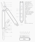 Diagram of 13-in-1 Full-Size Multitool With Ratcheting Screwdriver And Pliers Functions Crafted From Heat-Treated Steel.