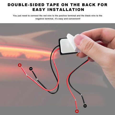 Universal 4 Pack Led Brake Light Strobe Controller With 12V 24V Flasher Module For Cars Trucks Motorcycles showing double-sided tape for installation.