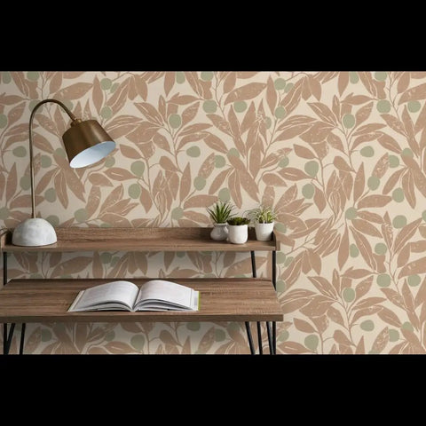 Make Walls Pop With This Badass Rustic Botanical Wallpaper Featuring A Chic Linen Texture And Matte Finish in a stylish interior setting.