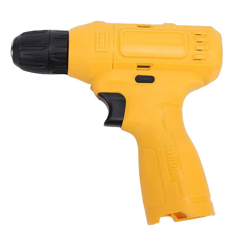 Close-up of Rugged Cordless Drill Driver Set With A Hassle Free 3 8 Inch Keyless Chuck in yellow with ergonomic grip.