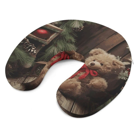Xmas Tree Branch Bear Doll Travel Pillow U Shaped Neck Support Pillow For Long Haul Flights And Office Naps