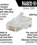 Close-up of Pass Thru RJ45 CAT6 Data Plug Kit With Gold Plated Connectors Modular Pass Through Ethernet Plugs 200 Pack