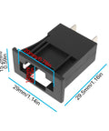 Pair Of Rock Solid Automotive Blade Fuse Holders For Surface Mount PCB And Flush Panel Install, dimensions shown, black plastic, for secure wiring.