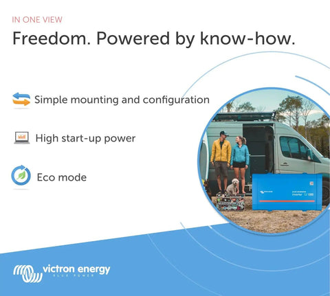 Promotional image featuring a couple standing by a van with a 12V DC To 120V AC Pure Sine Wave Inverter 1200VA in an off-grid setting.