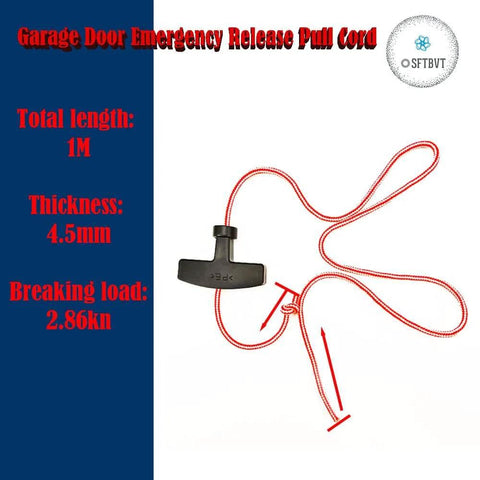 Garage Door Emergency Release Pull Cord With Handle 1 Meter Long Attic Ladder Pull Down Rope, 4.5mm thickness, 2.86kN load capacity, pack of 2