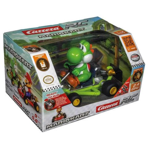 Official Licensed Mario Kart Pipe Kart Yoshi 1 to 18 Scale RC Car in packaging with 2.4 GHz ready to run and LiFePO4 battery