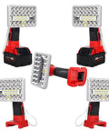 Milwaukee M18 Compatible Cordless LED Work Light Flashlight, 18W 2000 Lumen Spotlight, 110° Pivot, Red, Various Angles