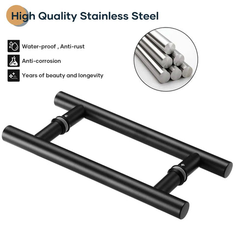 12 Inch Push Pull Door Handle, Double Sided H Shape Sliding Door Handle In Matte Black Stainless Steel, Fits Glass And Wood Doors.