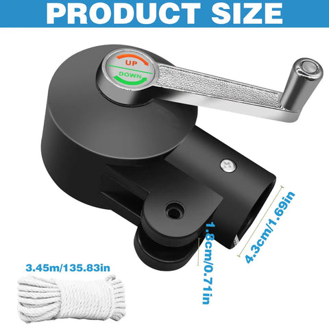 Product size of Cantilever Patio Umbrella Stand With Adjustable Rocking Handle And Stable Lock For Easy Raising And Lowering, Wind Resistant Outdoor Holder For Courtyard And Garden Shade, showing dimensions and rope.