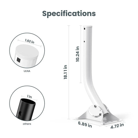 Heavy Duty Universal J Pole Antenna Mount Two Pack With 150 Degree Swivel Arm, 18.11 in tall, white design for secure installations.
