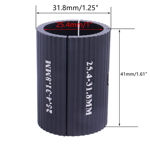 1 Pair Aluminum Alloy Bike Handlebar Stem Adapter 25.4mm To 31.8mm Conversion Shim Black with measurements shown