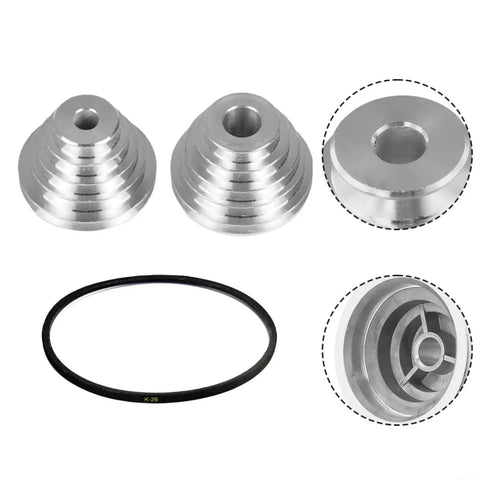 Smooth Out Your Drill Press With This Badass Aluminum Five Step Pagoda Pulley And V Belt Drive Kit Designed For 14mm And 22mm Motor Shafts Perfect For Heavy Duty Workshops Anytime You Need Top Notch Performance And Reliable Gear Rotation Control. aluminum 5-step pulley set and K-26 V-belt for drill press, 14mm and 22mm shafts