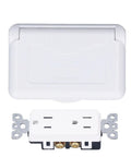Badass Weatherproof Outlet With Cover 15 Amp 125 Volt Outdoor Electrical Receptacle showing a white housing and gold terminals.